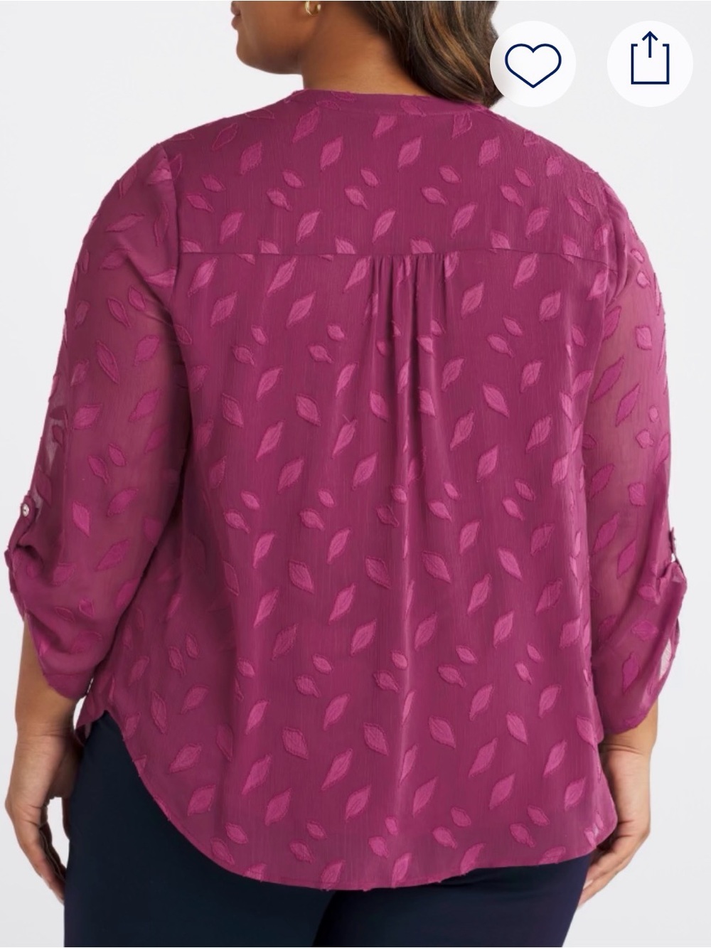 Plus-Size Textured Split-Neck Chiffon Blouse in Raspberry - Picture 3 of 7